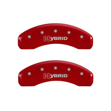 Load image into Gallery viewer, MGP 4 Caliper Covers Engraved Front &amp; Rear GM Style/Hybrid Red finish silver ch 34004SHYBRD