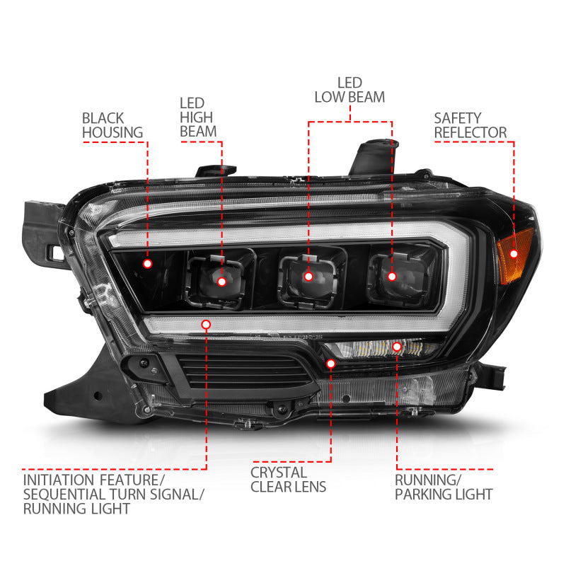 ANZO 16-22 Toyota Tacoma SR/SR5 ONLY Full LED Proj Headlights w/Light Bar Seq. Blk w/Initiation Lgt - GTR Auto