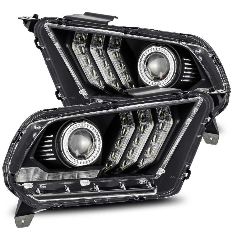 AlphaRex 10-12 Ford Mustang LUXX LED Proj Headlights Plank Style Black w/Activ Light/Seq Signal - GTR Auto
