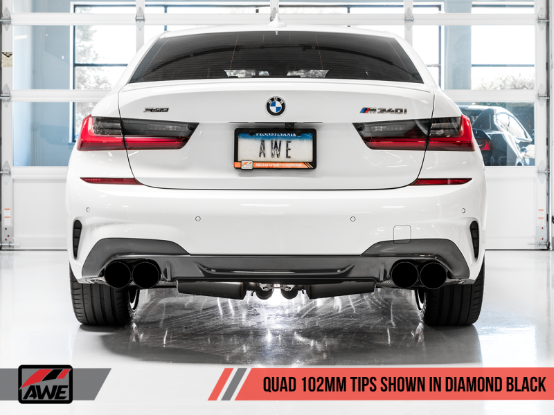 AWE Tuning 2019+ BMW M340i (G20) Non-Resonated Touring Edition Exhaust - Quad Diamond Black Tips - GTR Auto