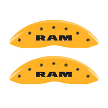 Load image into Gallery viewer, MGP 4 Caliper Covers Engraved Front Ram Rear Ramhead Yellow Finish Black Char 2006 Dodge Durango
