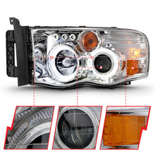 Load image into Gallery viewer, ANZO 2002-2005 Dodge Ram 1500 Projector Headlights w/ Halo Chrome Clear Amber - GTR Auto