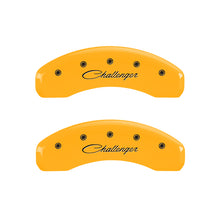 Load image into Gallery viewer, MGP 4 Caliper Covers Engraved Front &amp; Rear Cursive/Challenger Yellow finish black ch - GTR Auto