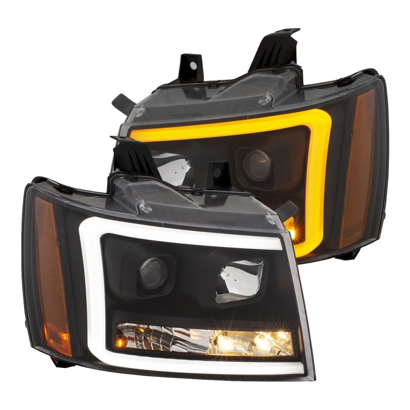 ANZO 07-14 Chevy Tahoe Projector Headlights w/ Plank Style Design Black w/ Amber - GTR Auto