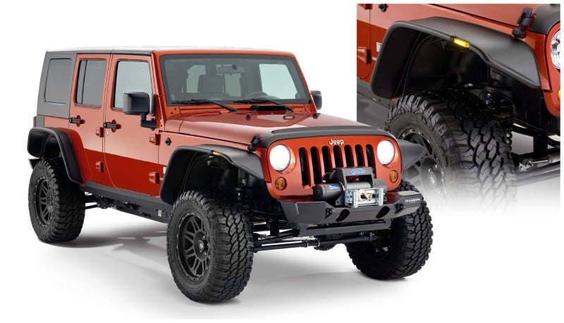 Bushwacker 07-18 Jeep Wrangler Unlimited Flat Style Flares 4pc 4-Door Sport Utility Only - Black - GTR Auto