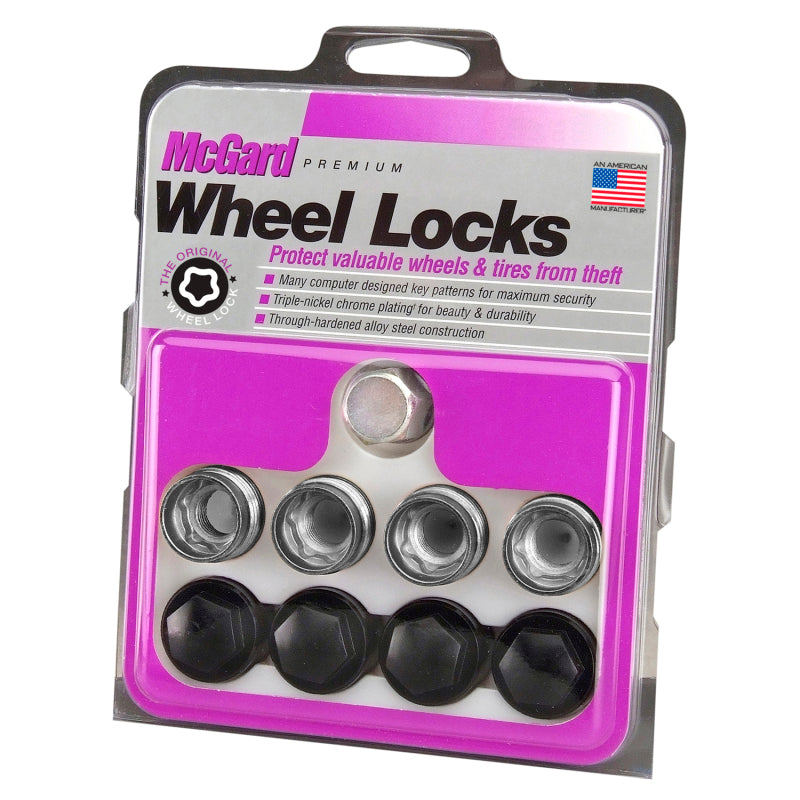 McGard Wheel Lock Nut Set - 4pk. (Under Hub Cap / Radius Seat) M14X1.5 / 19mm Hex / .890in. L w/Caps - GTR Auto