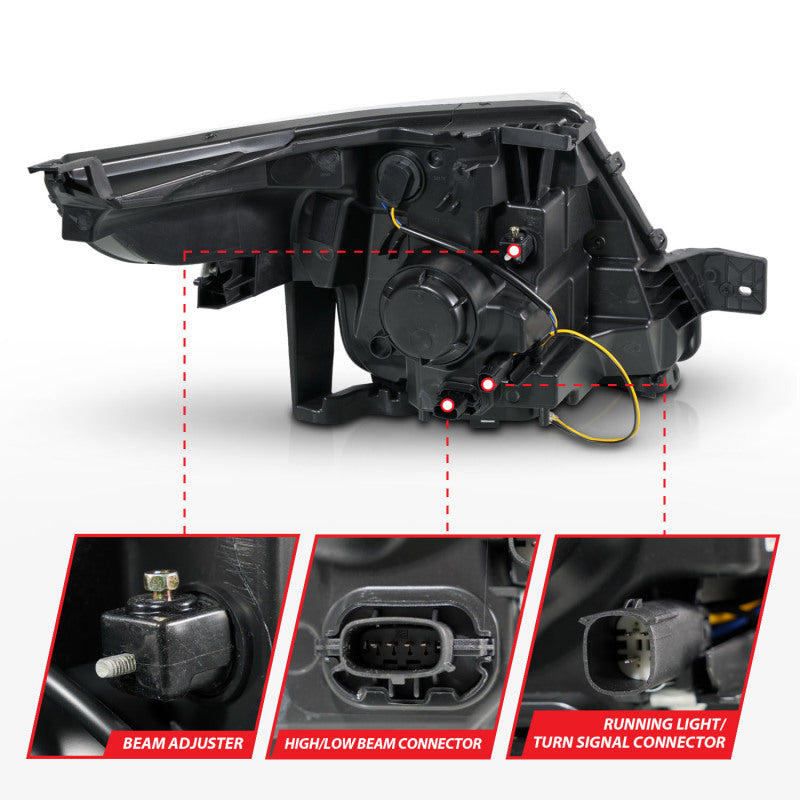 ANZO 11-15 Ford Explorer (w/Factory Halogen HL Only) Projector Headlights w/Light Bar Black Housing - GTR Auto