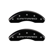 Load image into Gallery viewer, MGP 4 Caliper Covers Engraved Front Gen 4/Camaro Engraved Rear Gen 4/Z28 Black finish silver ch - GTR Auto