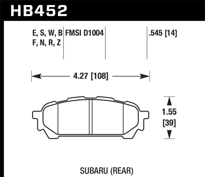 Hawk 03-05 WRX D1004 HP+ Street Rear Brake Pads KHB452N.545
