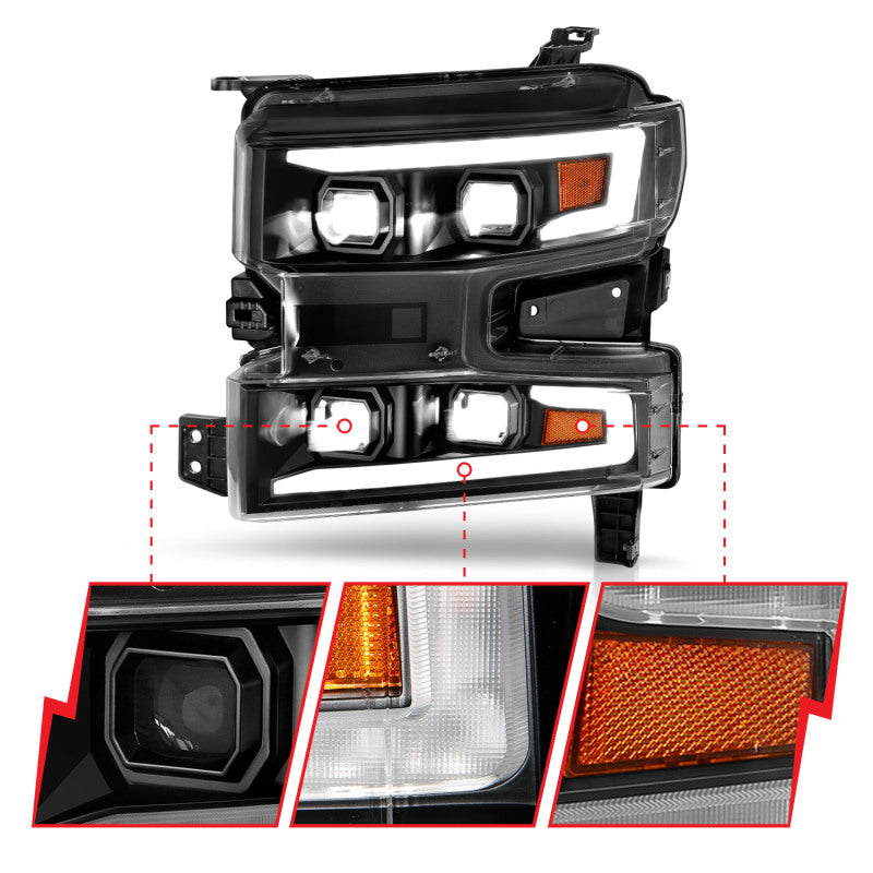 ANZO 19-22 Chevrolet Silverado 1500 LED Proj HL w/Lgt Bar SwBk Seq. Blk w/In. Light - Passenger Side - GTR Auto