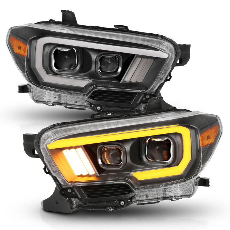 ANZO 2016-2017 Toyota Tacoma Projector Headlights w/ Plank Style Switchback Black w/ Amber w/ DRL - GTR Auto