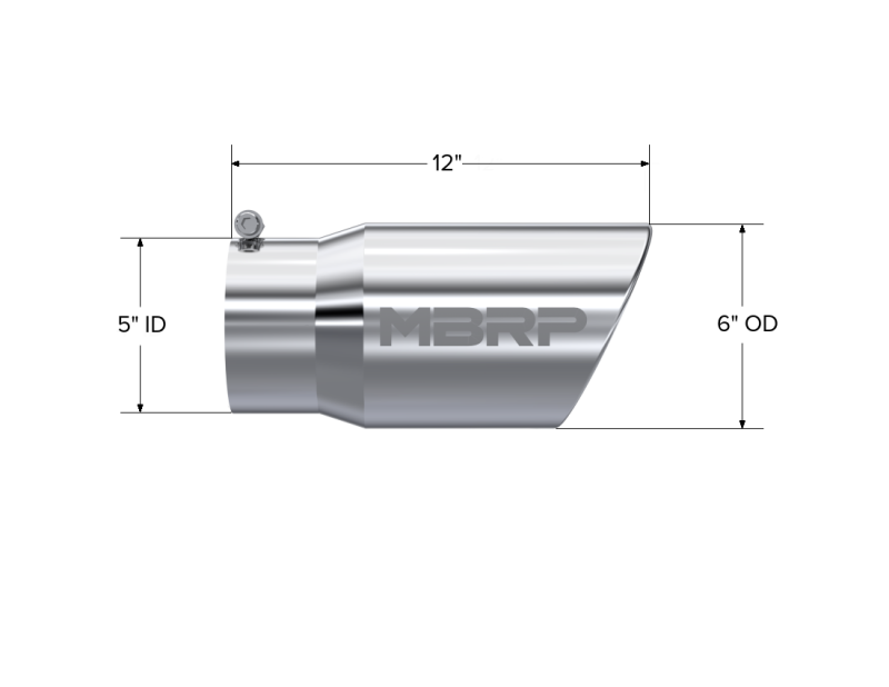 MBRP Universal Tip 6 O.D. Angled Rolled End 5 inlet 12 length - GTR Auto