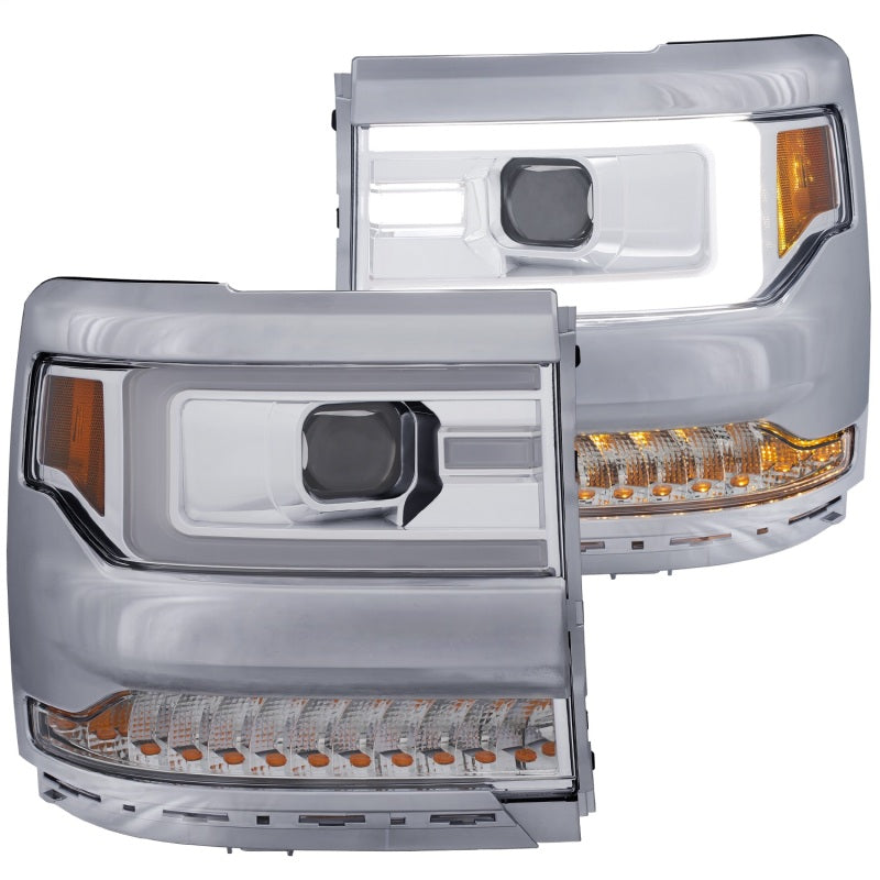 ANZO 16-17 Chevy Silverado 1500 Projector Headlights Plank Style Design Chrome w/ Amber - GTR Auto