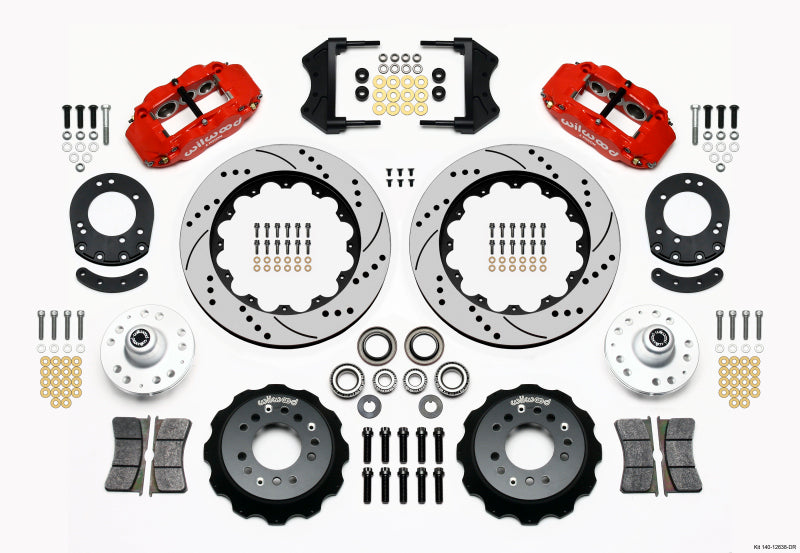Wilwood Narrow Superlite 6R Front Hub Kit 14.00in Drill Red 1965-1969 Mustang Drum Spindle 140-12638-DR