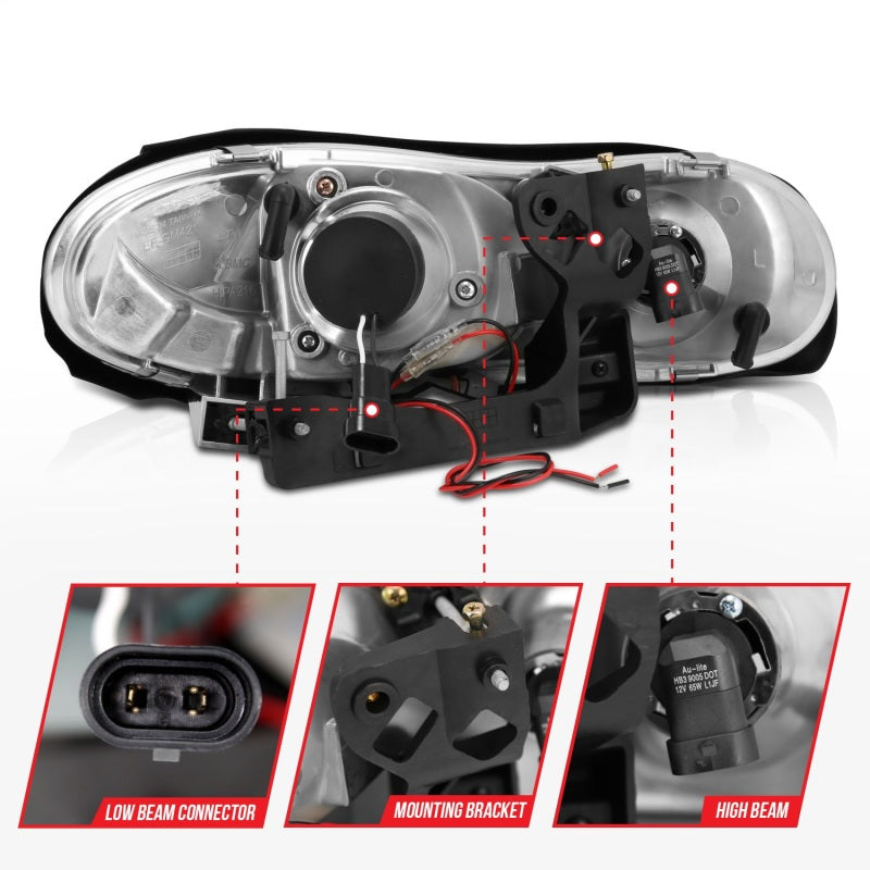ANZO 1998-2002 Chevrolet Camaro Projector Headlights w/ Halo Black - GTR Auto