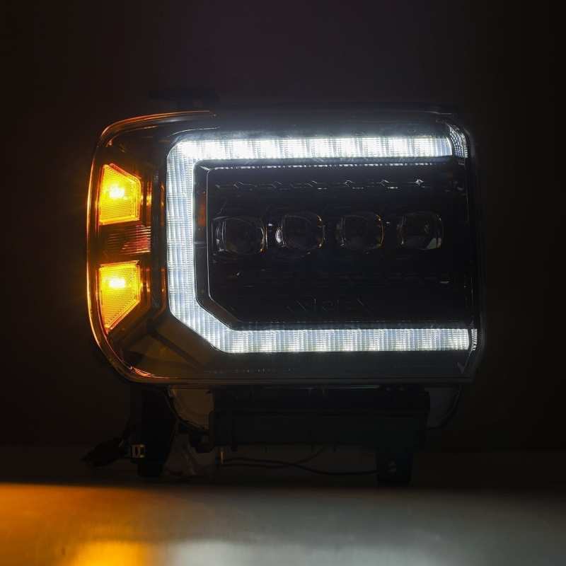 AlphaRex 14-18 GMC Sierra NOVA LED Proj Headlights Plnk Style Alpha Blk w/Activ Light/Seq Signal/DRL - GTR Auto