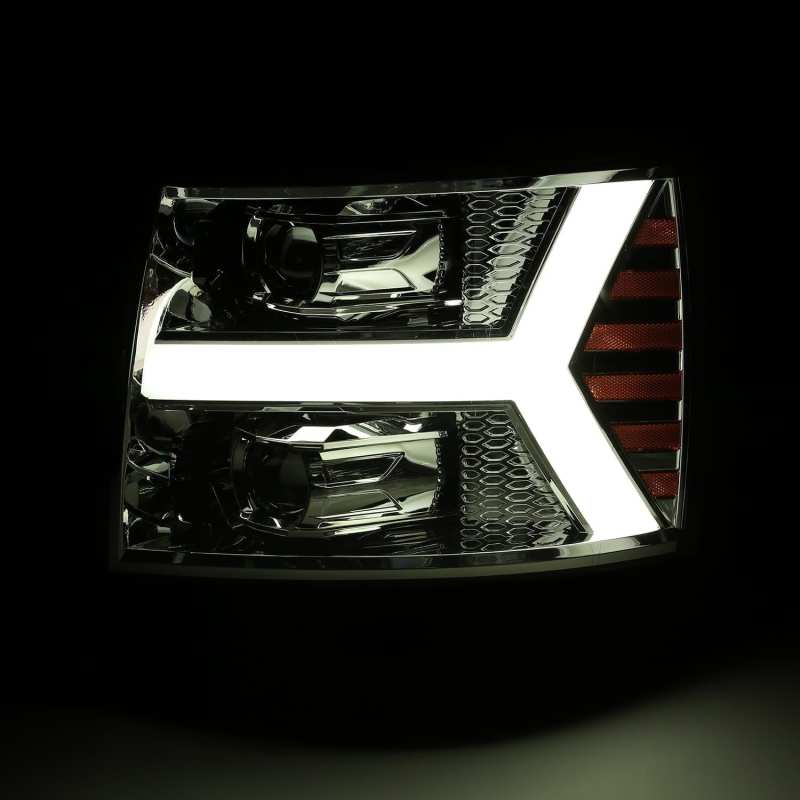 AlphaRex 07-13 Chevy 1500 LUXX LED Proj Headlights Plank Design Chrome w/ Activ Light/Seq Signal/DRL - GTR Auto