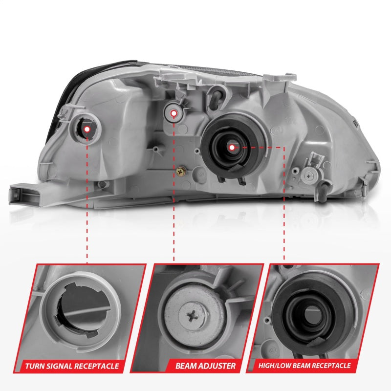 ANZO 1999-2000 Honda Civic Crystal Headlights Black - GTR Auto