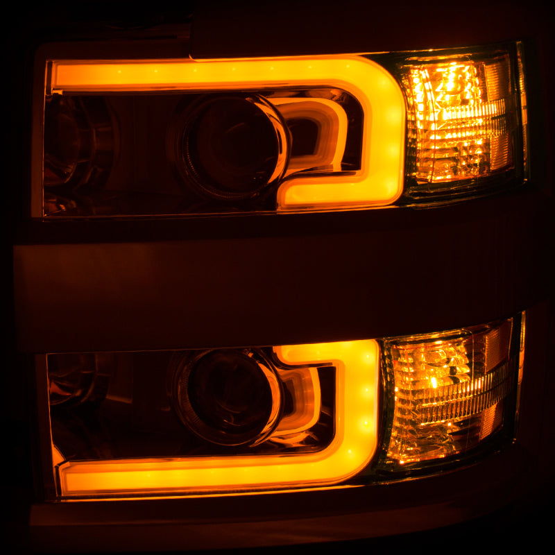 ANZO Projector Headlights 15-17 Chevrolet Silverado 2500HD / 3500HD Chrome w/ Chrome Rim - GTR Auto