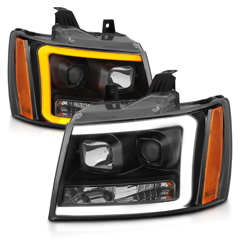ANZO 07-14 Chevy Tahoe Projector Headlights w/ Plank Style Design Black w/ Amber - GTR Auto