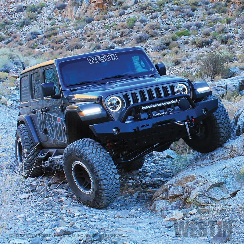 Westin 18-19 Jeep Wrangler JL WJ2 Full Width Front Bumper w/Bull Bar Textured Black - GTR Auto