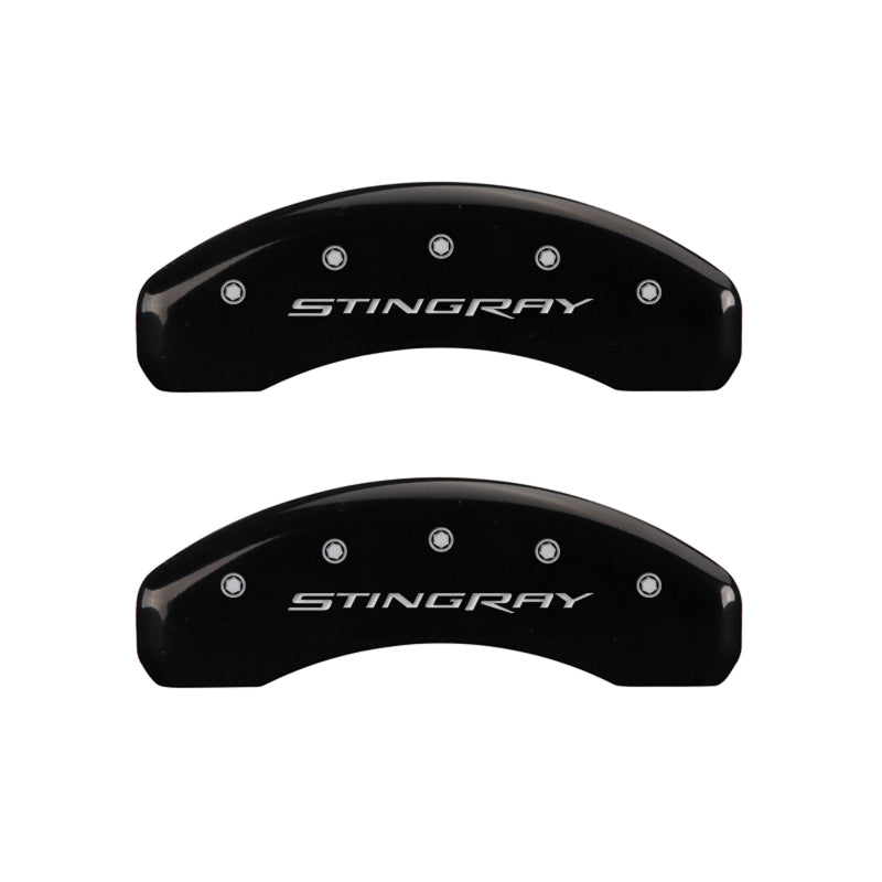 MGP 4 Caliper Covers Engraved Front & Rear Stingray Black finish silver ch - GTR Auto