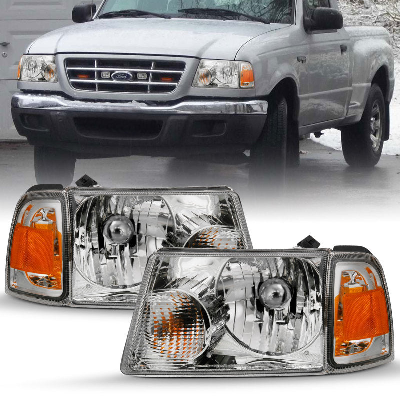 ANZO 2001-2011 Ford Ranger Crystal Headlight Chrome w/Corner Lights (OE Replacement) - GTR Auto