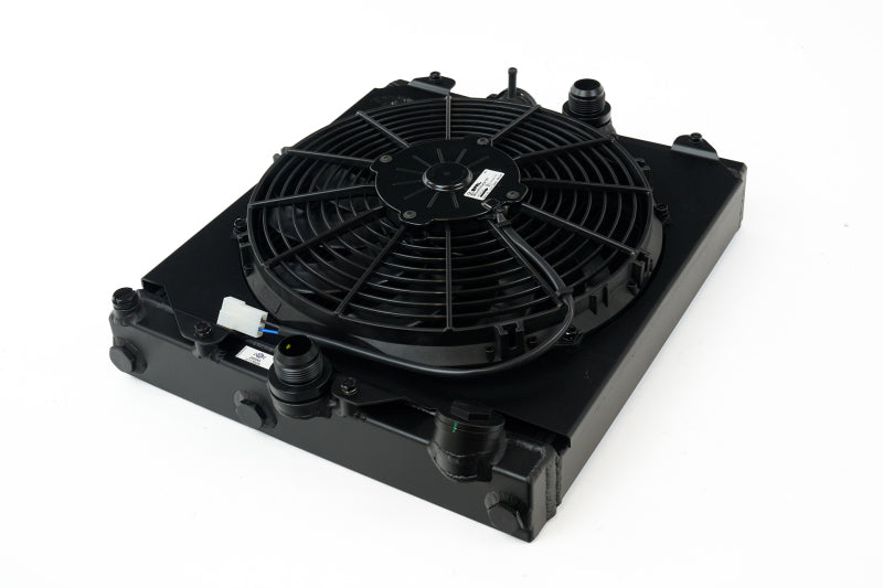 CSF Universal Half Radiator w/-16AN & Slip-On Fittings/12in SPAL Fan & Shroud - Black Finish - GTR Auto