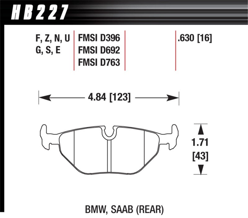 Hawk 1992-1998 BMW 318i HPS 5.0 Rear Brake Pads KHB227B.630