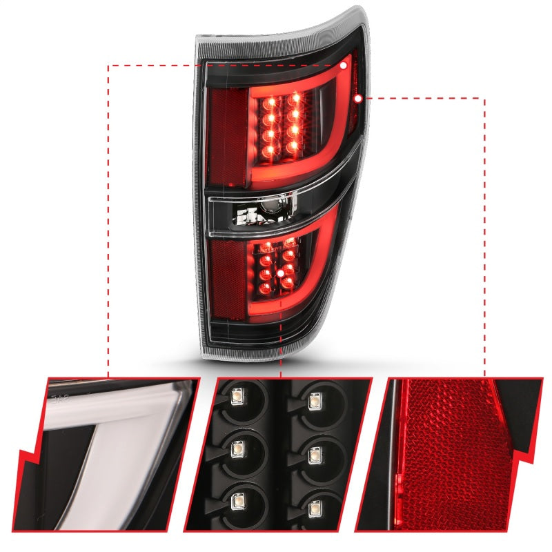 ANZO 2009-2013 Ford F-150 LED Taillights Black - GTR Auto