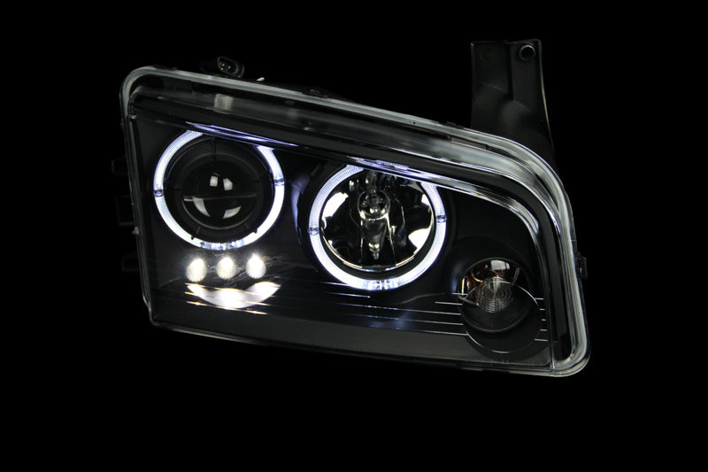 ANZO 2006-2010 Dodge Charger Projector Headlights w/ Halo Black - GTR Auto