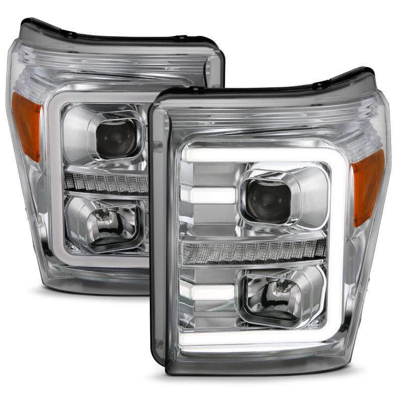 ANZO 11-16 Ford F-250/F-350/F-450 Projector Headlights w/ Plank Style Switchback Chrome w/Amber - GTR Auto