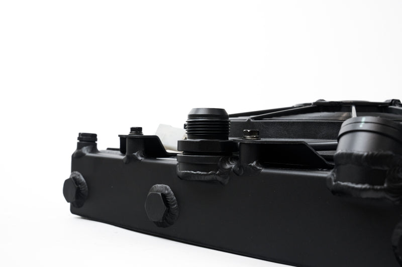 CSF Universal Half Radiator w/-16AN & Slip-On Fittings/12in SPAL Fan & Shroud - Black Finish - GTR Auto