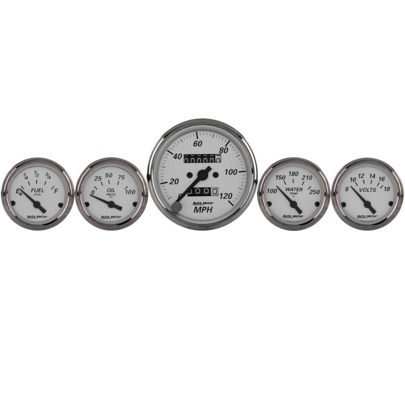 Autometer Silver 5 Pc Kit Box w/ Mech. Speedo / Elec Oil Press / Water Temp / Volt / Fuel Level 1901