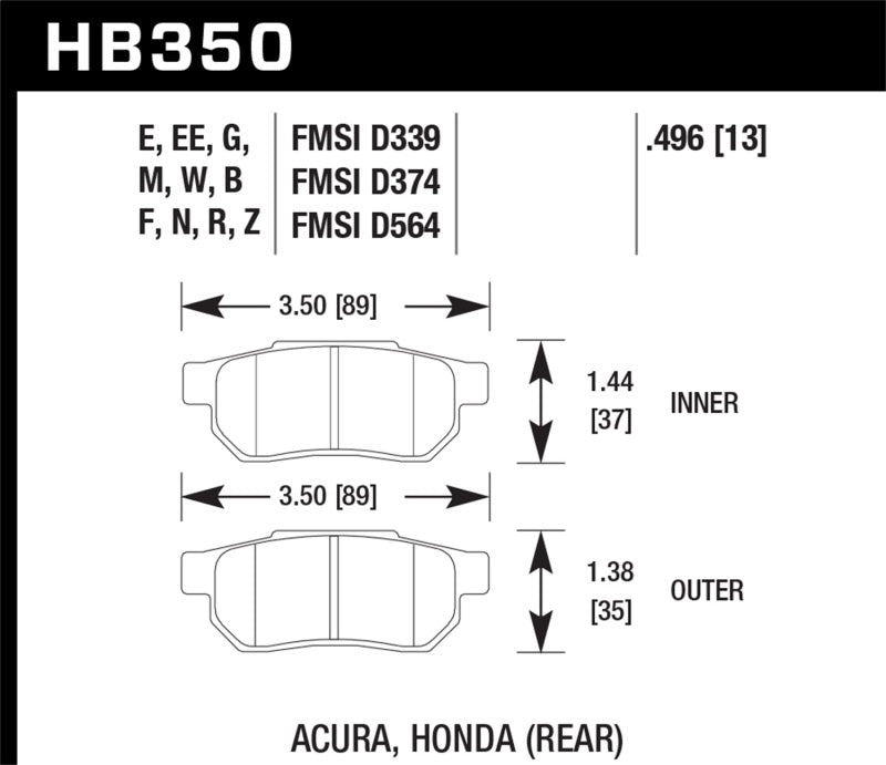 Hawk 90-01 Acura Integra (excl Type R) / 98-00 Civic Coupe Si DTC-60 Race Rear Brake Pads - GTR Auto