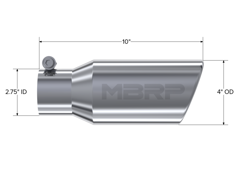 MBRP Universal Tip 4in OD 2.75in Inlet 10in Length Angled Rolled End T304 - GTR Auto