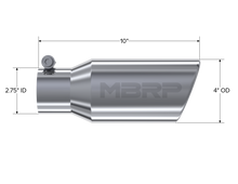 Load image into Gallery viewer, MBRP Universal Tip 4in OD 2.75in Inlet 10in Length Angled Rolled End T304 - GTR Auto