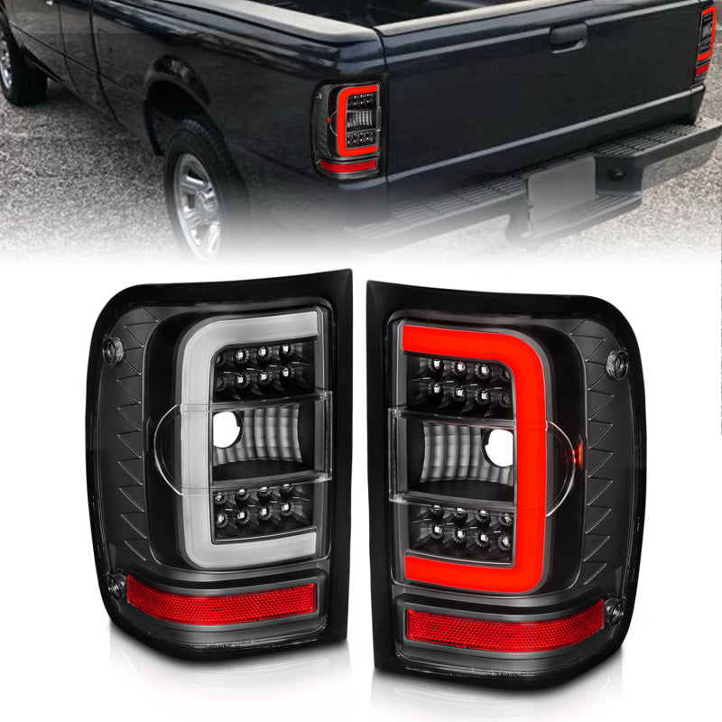 ANZO 2001-2011 Ford  Ranger LED Tail Lights w/ Light Bar Black Housing Clear Lens - GTR Auto