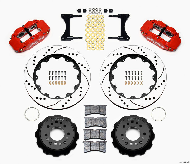 Wilwood Narrow Superlite 6R Front Hat Kit 14.00in Drill Red 93-96 Mazda RX7 - GTR Auto