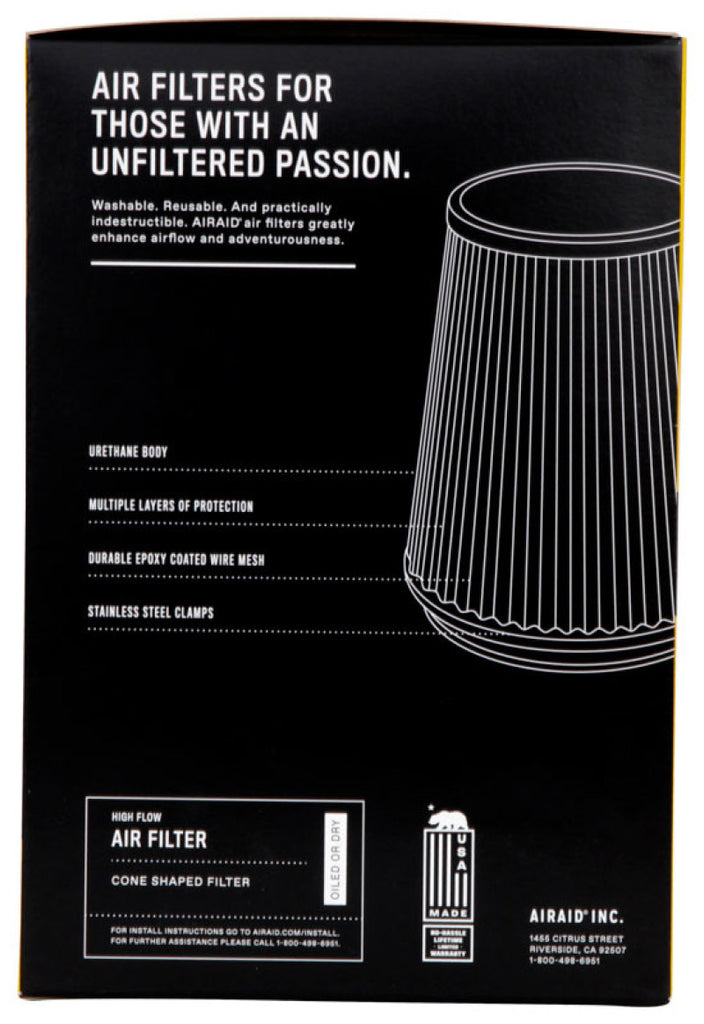 Airaid Universal Air Filter - Cone 5in Flange x 6-1/2in B x 4-3/4in T x 7-9/16in H - Synthaflow