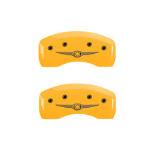 Load image into Gallery viewer, MGP 4 Caliper Covers Engraved Front &amp; Rear Style 1/Chrysler Wing Yellow finish black ch 32018SCW1YL