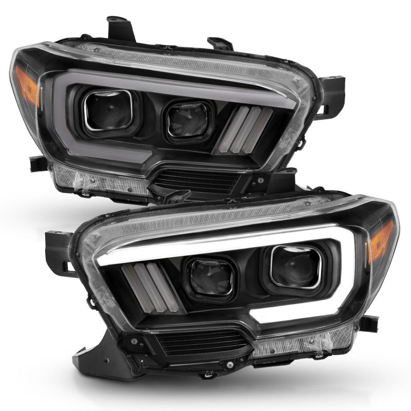 ANZO 2016-2017 Toyota Tacoma Projector Headlights w/ Plank Style Switchback Black w/ Amber w/ DRL - GTR Auto