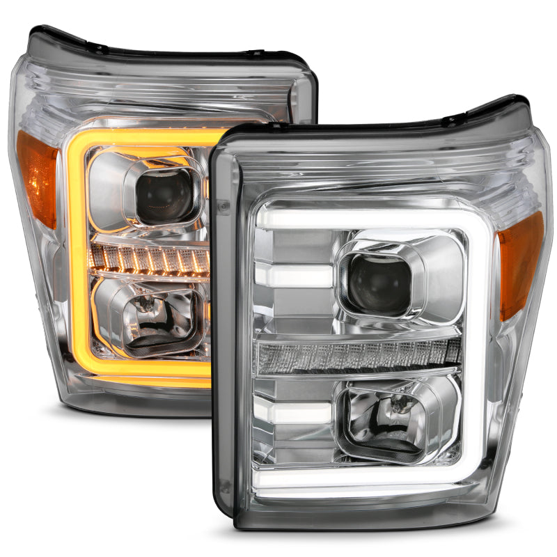 ANZO 11-16 Ford F-250/F-350/F-450 Projector Headlights w/ Plank Style Switchback Chrome w/Amber - GTR Auto