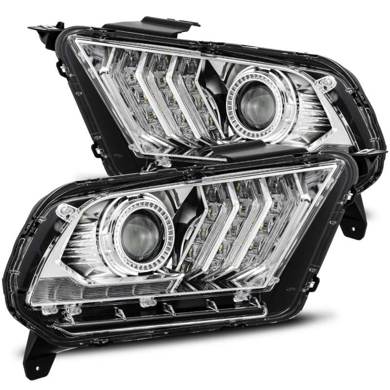 AlphaRex 10-12 Ford Mustang PRO-Series Projector Headlights Plank Style Chrome w/Top/Bottom DRL - GTR Auto