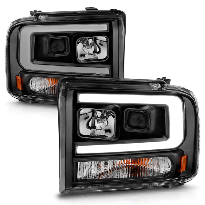 ANZO 99-04 Ford F250/F350/F450/Excursion (excl 99) Projector Headlights - w/ Light Bar Black Housing - GTR Auto