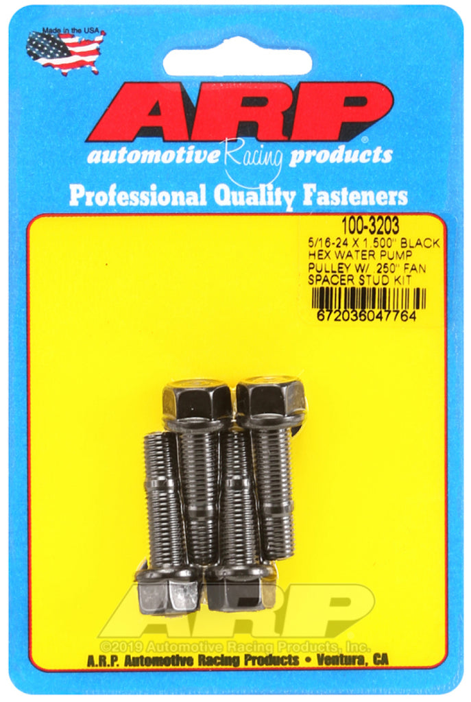 ARP 5/16-24 X 1.500 Black Hex Water Pump Pulley w/ .250in Fan Spacer Stud Kit - GTR Auto