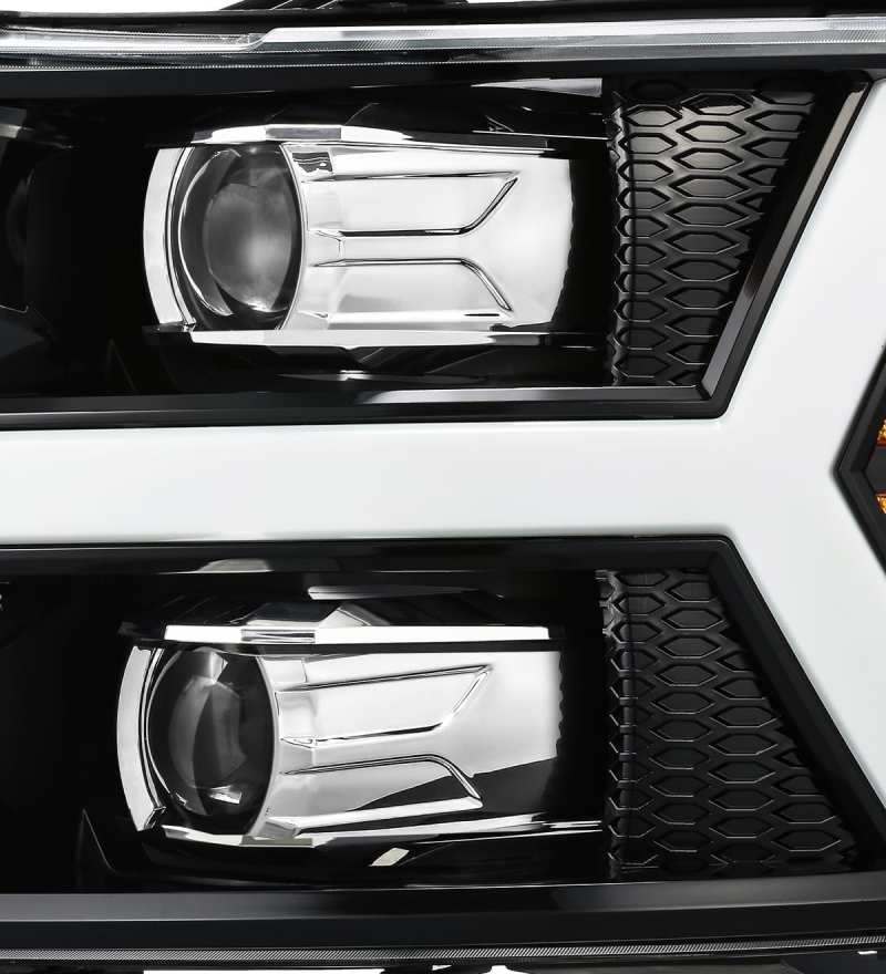 AlphaRex 07-13 Chevy 1500 LUXX LED Proj Headlights Plank Style Jet Blk w/ Activ Light/Seq Signal/DRL - GTR Auto