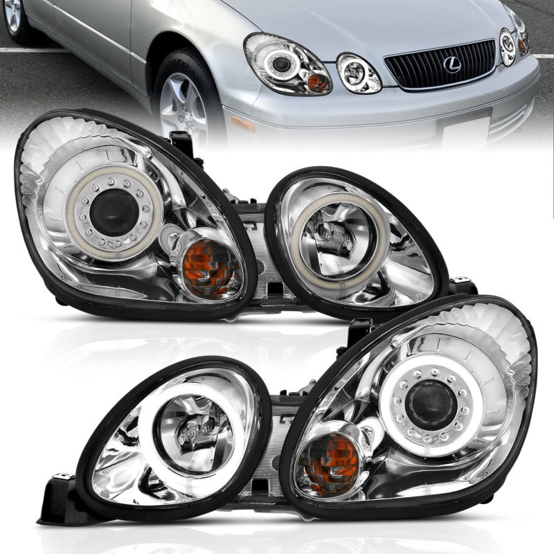 ANZO 1998-2005 Lexus Gs300 Projector Headlights w/ Halo Chrome - GTR Auto