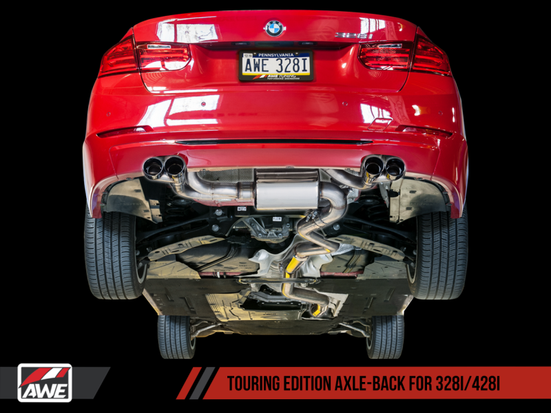 AWE Tuning BMW F3X N20/N26 328i/428i Touring Edition Exhaust Quad Outlet - 80mm Chrome Silver Tips - GTR Auto