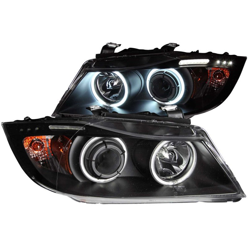 ANZO 2006-2008 BMW 3 Series E90-E91 Projector Headlights w/ Halo w/ LED Bar Black (CCFL) - GTR Auto